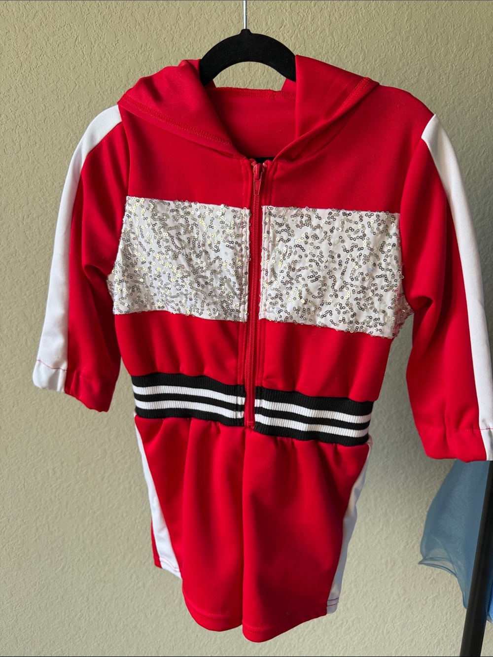 Kids Red Sequin Hooded Romper - Brand 6/7